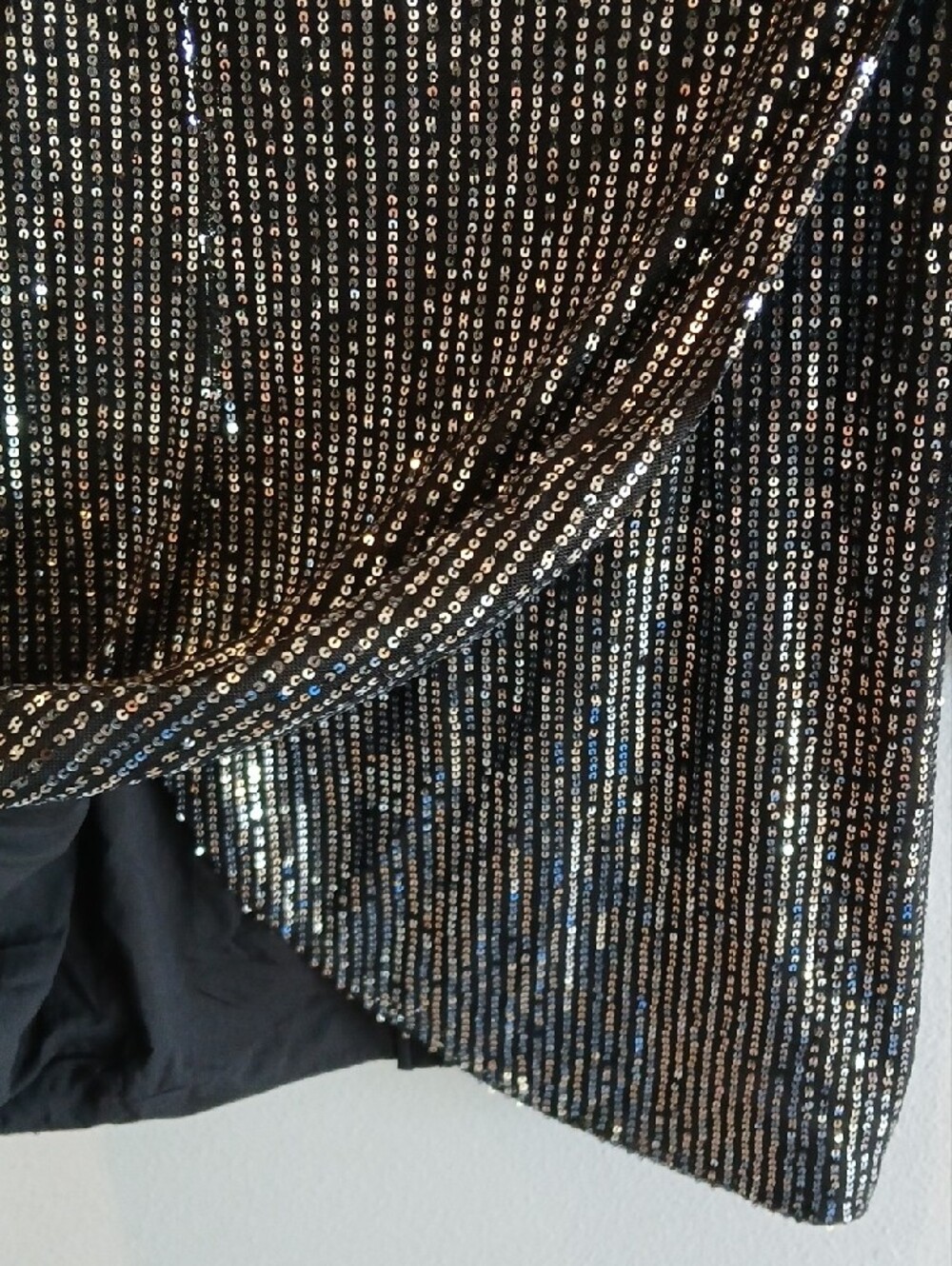 Medium Cupshe Black Long-Sleeve Sequin Waistband Mini Dress Party Holiday Silver - Picture 3 of 5